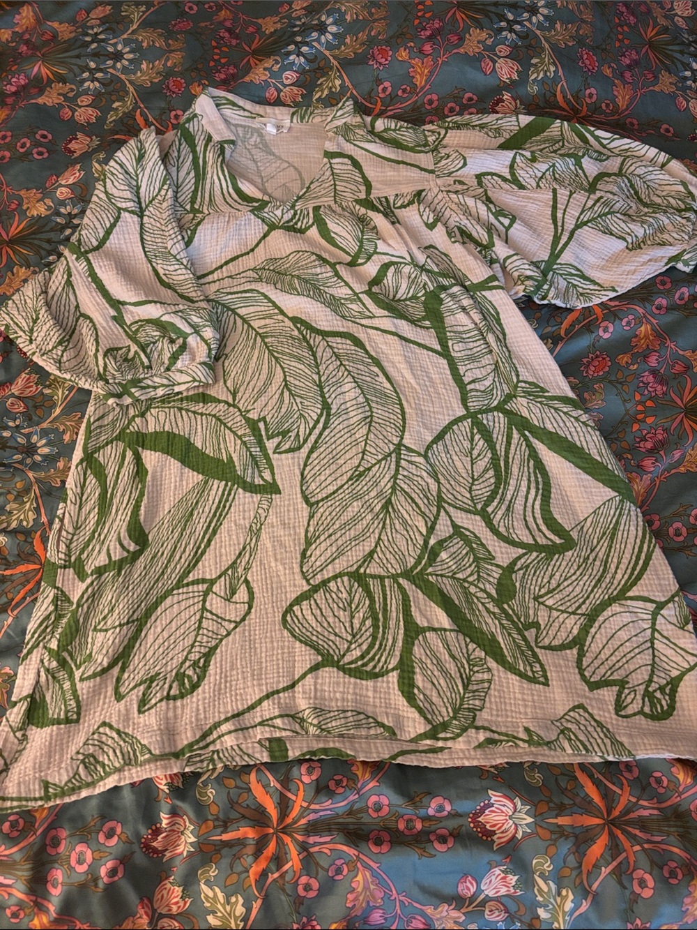 Green Leaf Print Women’s Dress - Breezy Tropical Style with pockets